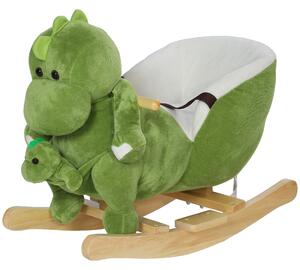 Cavallo a Dondolo per Bambini 32 Melodie in Legno e Peluche Dinosauro Verde