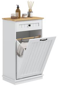 Mobiletto da Bagno Portabiancheria Cesto a Ribalta e Cassetto 52x33x90 cm Bianco