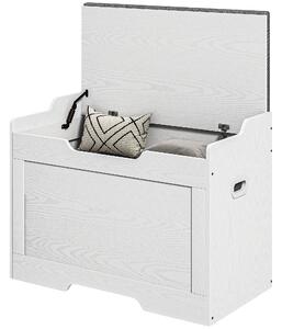 Panca Contenitore in Legno con Cuscino in Tessuto 103L 75x40x56cm Bianco