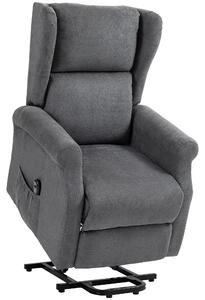 Poltrona Reclinabile Alzapersona 74x94x111 cm con Telecomando in Tessuto Effetto Lino Grigio Scuro