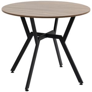 Tavolo Rotondo da Pranzo per 2 Persone Ø90 cm in Legno e Acciaio Nero e Marrone
