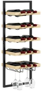 Portabottiglie da Parete per 15 Bottiglie e 4 Calici 35x25x86cm in Legno e Acciaio