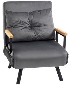 Poltrona Letto Singolo Trasformabile 63x73x81 cm in Tessuto Effetto Velluto Grigio Scuro
