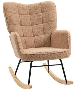 Poltrona a Dondolo Imbottita Rivestimento Bouclé 71x98x101 cm Marrone
