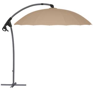Outsunny Ombrellone da Giardino Decentrato 2.7m Apertura a Manovella e 16 Stecche in Fibra di Vetro, Cachi|Aosom