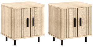 Set 2 Comodini Stile Nordico 48x40x48 cm in Legno Canettato Rovere e Nero