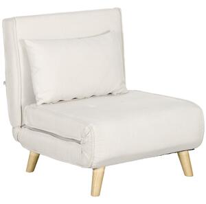 Poltrona Letto Singolo Reclinabile 72x78x79 cm con Cuscino in Tessuto Effetto Lino Beige