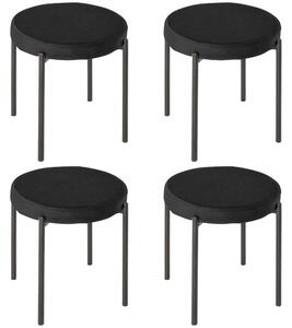 Set 4 Sgabelli Rotondi Ø41,5x46 cm in Tessuto Effetto Velluto Nero