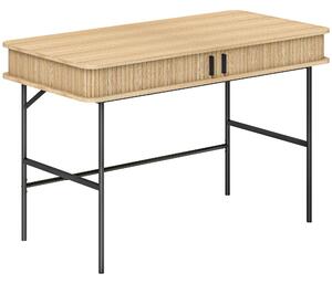 Scrivania con Cassetto ad Ante Scorrevoli 120x60x76,5cm in Legno Canettato Rovere e Nero