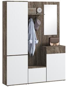 Mobile Guardaroba per Ingresso con Specchio Appendiabiti e Armadio 145x29x184 cm Nero e Bianco