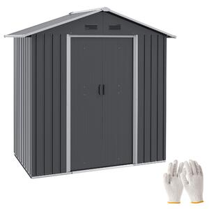 Casetta Box da Giardino con Doppia Porta Scorrevole 4 Prese d'Aria 194x110x184 cm in Acciaio Zincato Grigio