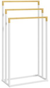 Kleankin Portasciugamani Autoportante a 3 Sbarre in Bambù e Acciaio, 45x22.5x86 cm, Bianco e Color Legno|Aosom