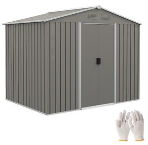 Casetta Box da Giardino con Doppia Porta Scorrevole 236x174x190 cm in Lamiera di Acciaio Grigio