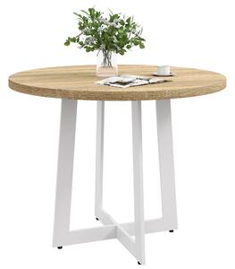 HOMCOM Tavolo da Pranzo Rotondo Moderno per 4 Persone, Ø100x75cm, Legno Naturale e Bianco|Aosom