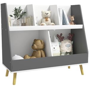 HOMCOM Mobile Portagiochi per Bambini a 2 Livelli con 5 Scomparti in Legno, 80x34x79cm, Grigio|Aosom