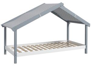 Letto Singolo per Bambini Casetta Tetto Stellato in Tessuto 213x100x140 cm Grigio