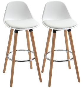 Set 2 Sgabelli da Bar Stile Nordico con Cuscino e Gambe in Legno Bianco