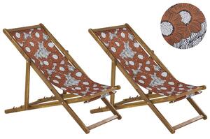 Set di 2 sedie a sdraio da giardino con struttura in legno di acacia chiaro motivo papaveri in tessuto amaca sedile reclinabile pieghevole Tele di Sostituzione Beliani