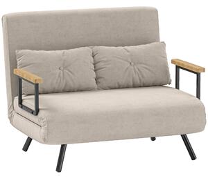 Divano Letto con Schienale Reclinabile e 2 Cuscini in Tessuto Effetto Velluto Bianco Crema