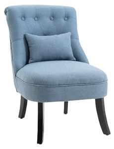 Poltrona da Salotto Imbottita con Cuscino 52.5x69x77 cm in Tessuto Effetto Lino Blu