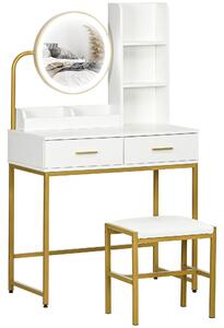 Consolle Trucco Specchio Illuminato a LED e Sgabello Bianco
