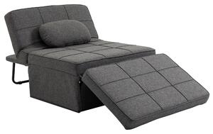 Pouf Letto Poltrona Schienale Reclinabile 95x179x78 cm in Tessuto Effetto Lino Grigio