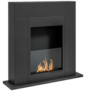 Camino a Bioetanolo da Pavimento 73x20x75 cm Bruciatore da 0,9L in Acciaio Verniciato Nero Opaco