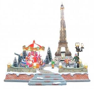 Paesaggio Natalizio Parigi con Giostre 32.5x25x36cm con Movimento Luci e Suoni