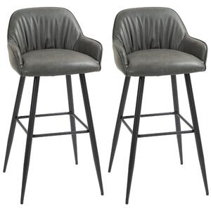 Set 2 Sgabelli da Bar con Schienale in Finta Pelle PU Grigio