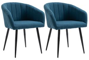 Set 2 Sedie Imbottite in Tessuto Effetto Lino Blu