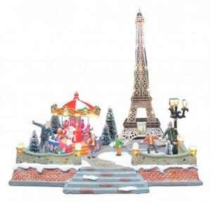Paesaggio Natalizio Parigi con Giostre 32.5x25x36cm con Movimento Luci e Suoni