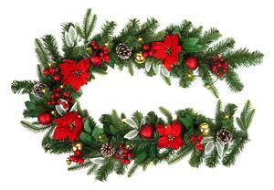 Festone Natalizio con Bacche Fiori Rossi e Pigne 20 Luci LED 180 cm Verde