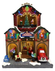 Villaggio Natalizio Fabbrica di Babbo Natale 29x16x23 cm con Movimento Luci e Suoni