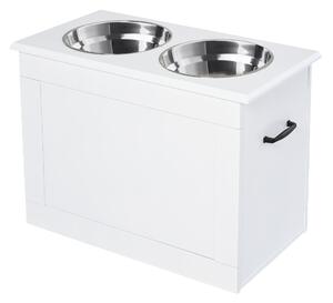 Ciotole per Cani Grandi Rialzate 60x30x41 cm in Acciaio Inox e MDF Bianco