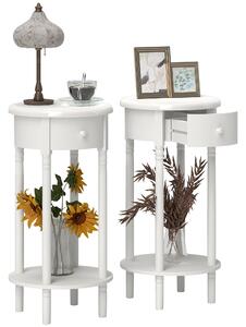 Set 2 Comodini con Cassetto Rotondi Ø35,5 x 71 cm in Legno Bianco