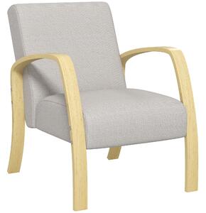 Poltrona Imbottita Stile Scandinavo in Tessuto e Legno di Betulla Grigio