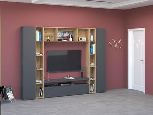Parete Attrezzata Soggiorno 270x35x210 cm Brooklyn Grigio Antracite Opaco/Rovere Wotan