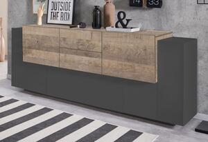 Credenza 5 Ante e 2 Cassetti 220x45x86 cm Coro Grigio Antracite Opaco/Rovere Wotan