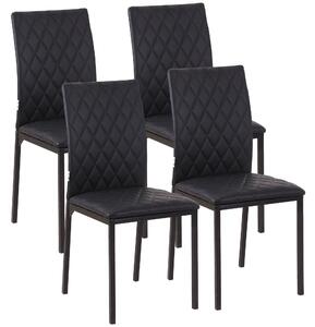 Set 4 Sedie da Pranzo in Finta Pelle Effetto Diamantato Nero