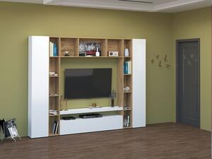 Parete Attrezzata Soggiorno 271x35x210 cm Brooklyn Bianco Lucido/Rovere Wotan
