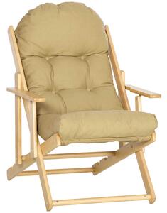 Sedia Pieghevole con Braccioli e Cuscino 71x89x96 cm in Legno di Faggio e Tessuto Marrone