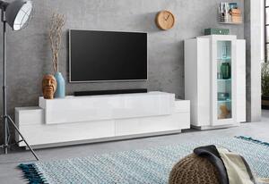 Parete Attrezzata Mobile TV e Vetrina 200x85x120,5 cm Coro Bianco Lucido/Bianco
