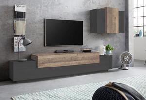Parete Attrezzata Mobile TV e Pensile 240x45x51,5 cm Coro Grigio Antracite Opaco/Rovere Wotan