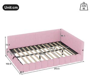 Divano letto trasformabile - Struttura del letto con spazio contenitore - 140 x 200 cm - Tessuto vellutato - Meccanismo di sollevamento idraulico - Senza materasso - Rosa