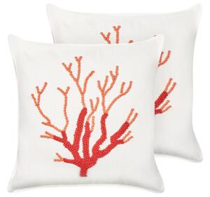 Set di 2 cuscini in cotone con motivo a corallo marino bianco accessorio casa soggiorno Beliani
