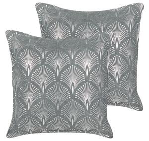 Set di 2 cuscini moderni in cotone grigio con motivo geometrico fatti a mano e sfoderabili 45 x 45 cm con imbottitura stile boho Beliani