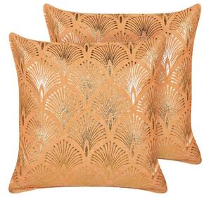 Set di 2 cuscini moderni in cotone arancione con motivo geometrico fatti a mano e sfoderabili 45 x 45 cm con imbottitura stile boho Beliani