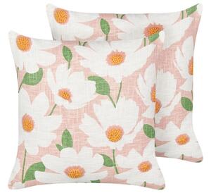 Set di 2 cuscini in cotone rosa con motivo floreale, fatti a mano e sfoderabili 45 x 45 cm con imbottitura stile boho Beliani