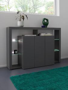 Credenza con 3 Ante e Ripiani in Vetro a Giorno 150x40x100 cm Essential 3A Grigio Antracite Opaco