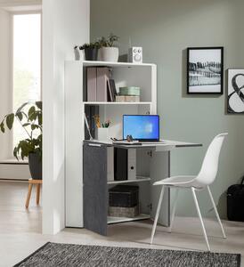 Armadio Angolare con Scrivania a Scomparsa 56x56x35x140h cm Dalia Bianco/Report Grigio